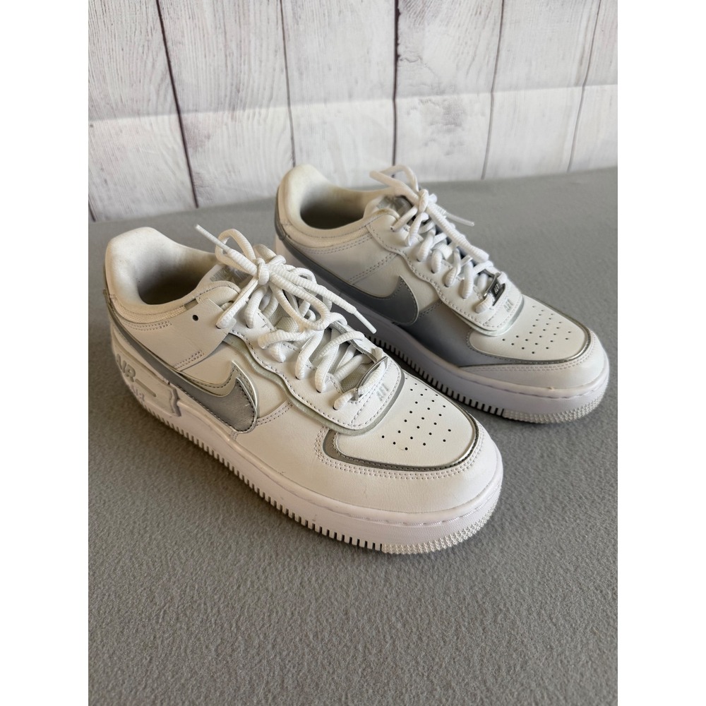 Nike Air Force 1 Shadow White Metallic Silver Sneakers CI0919-119 Womens 8.5 - Picture 2 of 7